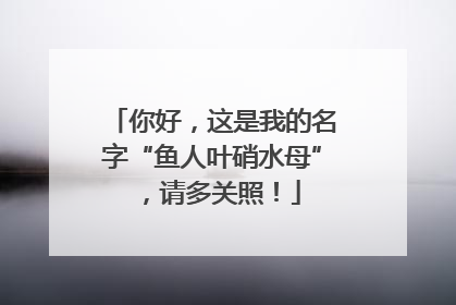 你好，这是我的名字“鱼人叶硝水母”，请多关照！
